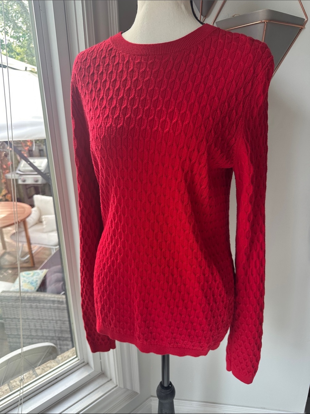 VINTAGE TOMMY HILFIGER Red Light Cable Knit Long Sleeve Sweater Top Size Medium
